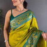 Sempiternal Mustard Paithani Silk Saree With Glittering Blouse Piece