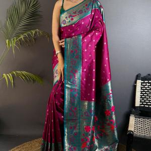 Profuse Purple Paithani Silk Saree With Sensational Blouse Piece