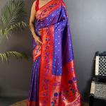 Resonant Royal Purple Paithani Silk Saree With Evanescent Blouse Piece