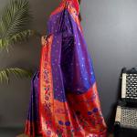 Resonant Royal Purple Paithani Silk Saree With Evanescent Blouse Piece