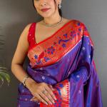 Resonant Royal Purple Paithani Silk Saree With Evanescent Blouse Piece