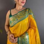 Energetic Yellow Paithani Silk Saree With Palimpsest Blouse Piece