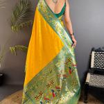 Energetic Yellow Paithani Silk Saree With Palimpsest Blouse Piece