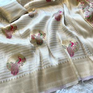 Preferable Beige Soft Banarasi Silk Saree With Angelic Blouse Piece