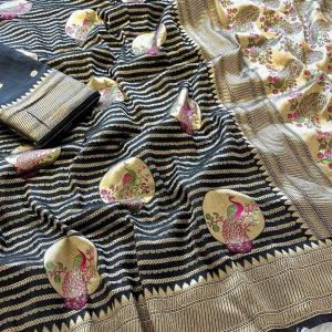 Stylish Black Soft Banarasi Silk Saree With Felicitous Blouse Piece
