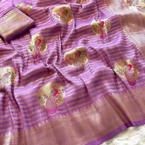 Eye-catching Lavender Soft Banarasi Silk Saree With Sophisticated Blouse Piece