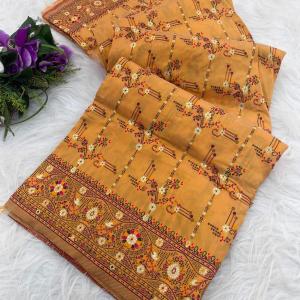 Smart Mustard Nylon Dola Pashmina Saree With Luminous Blouse Piece