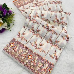 Diaphanous Off White Nylon Dola Pashmina Saree With Zephyr Blouse Piece