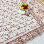 Diaphanous Off White Nylon Dola Pashmina Saree With Zephyr Blouse Piece