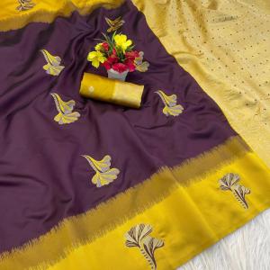Lustrous Wine Soft Silk Saree With Precious Blouse Piece