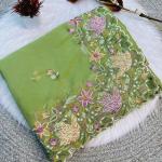 Surpassing Pista Embroidery Work Georgette Saree With Serendipity Blouse Piece