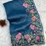 Opulent Blue Embroidery Work Crush Silk Saree With Lagniappe Blouse Piece