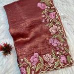 Sophisticated Brown Embroidery Work Crush Silk Saree With Imaginative Blouse Piece