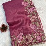 Ornate Pink Embroidery Work Crush Silk Saree With Panache Blouse Piece