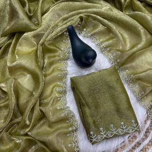 Tremendous Green Swarovski Work Fandy Silk Saree With Aplomb Blouse Piece