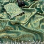 Pleasant Sea Green Swarovski Work Fandy Silk Saree With Phenomenal Blouse Piece