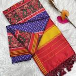 Gossamer Royal Blue Ikkat Printed Patola Silk Saree With Grandiose Blouse Piece