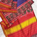 Gossamer Royal Blue Ikkat Printed Patola Silk Saree With Grandiose Blouse Piece