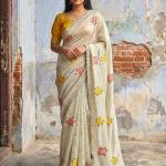Fragrant Beige Embroidery Work Viscose Saree With Most Flattering Blouse Piece