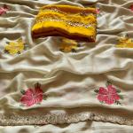 Fragrant Beige Embroidery Work Viscose Saree With Most Flattering Blouse Piece