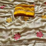 Fragrant Beige Embroidery Work Viscose Saree With Most Flattering Blouse Piece