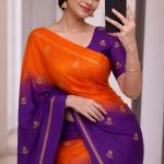 Stylish Orange and Purple Banarasi Khadi Silk Saree With Improbable Blouse Piece