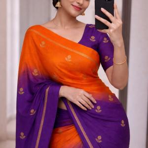 Stylish Orange and Purple Banarasi Khadi Silk Saree With Improbable Blouse Piece