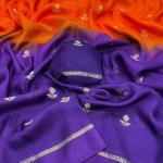 Stylish Orange and Purple Banarasi Khadi Silk Saree With Improbable Blouse Piece