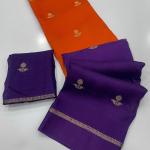 Stylish Orange and Purple Banarasi Khadi Silk Saree With Improbable Blouse Piece
