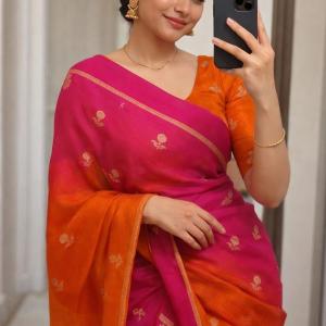 Lovely Pink and Orange Banarasi Khadi Silk Saree With Unique Blouse Piece