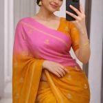 Twirling Pink and Yellow Banarasi Khadi Silk Saree With Effulgent Blouse Piece