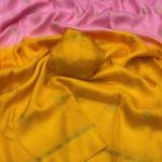 Twirling Pink and Yellow Banarasi Khadi Silk Saree With Effulgent Blouse Piece