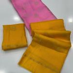 Twirling Pink and Yellow Banarasi Khadi Silk Saree With Effulgent Blouse Piece