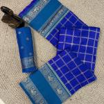 Designer Royal Blue Pure Zari Weaving Banarasi Silk Saree With Lustrous Blouse Piece
