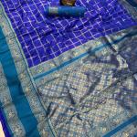 Designer Royal Blue Pure Zari Weaving Banarasi Silk Saree With Lustrous Blouse Piece