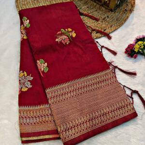 Impressive Maroon Banarasi Dola Silk Saree With Desirable Blouse Piece