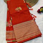 Preferable Orange Banarasi Dola Silk Saree With Dalliance Blouse Piece