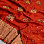 Preferable Orange Banarasi Dola Silk Saree With Dalliance Blouse Piece