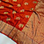 Preferable Orange Banarasi Dola Silk Saree With Dalliance Blouse Piece