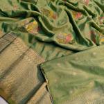 Sempiternal Pista Banarasi Dola Silk Saree With Girlish Blouse Piece