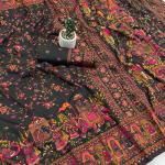 Mellifluous Black Pashmina Silk Saree With Ailurophile Blouse Piece