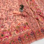 Outstanding Peach Pashmina Silk Saree With Devastating Blouse Piece