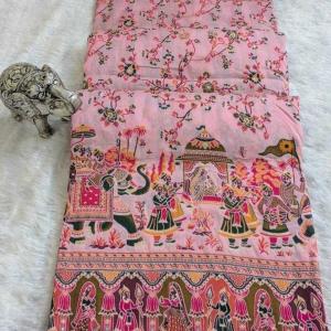 Lissome Pink Pashmina Silk Saree With Trendy Blouse Piece