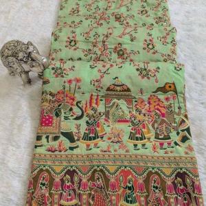 Energetic Pista Pashmina Silk Saree With Demure Blouse Piece