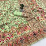 Energetic Pista Pashmina Silk Saree With Demure Blouse Piece