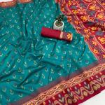 Petrichor Rama Banarasi Ikkat Silk Saree With Embellished Blouse Piece