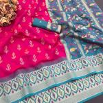 Exquisite Dark Pink Banarasi Ikkat Silk Saree With Demanding Blouse Piece