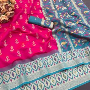 Exquisite Dark Pink Banarasi Ikkat Silk Saree With Demanding Blouse Piece