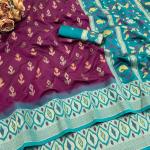 Scintillating Purple Banarasi Ikkat Silk Saree With Luminous Blouse Piece