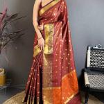 Prettiest Brown Banarasi Tissue Silk Saree With Verdant Blouse Piece